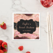 黒とピンクのシークインズアゲートSweet sixteen スタンダードカクテルナプキン (インサイチュ)