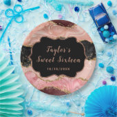 黒とピンクのシークインズアゲートSweet sixteen ペーパープレート (パーティー)