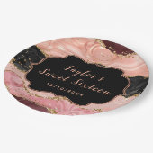 黒とピンクのシークインズアゲートSweet sixteen ペーパープレート (アングル)