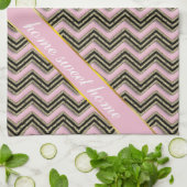 黒とピンクのジグザグ模様 キッチンタオル (折り畳み)