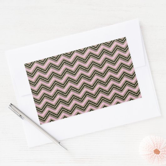 黒とピンクのジグザグ模様 長方形シール (封筒)