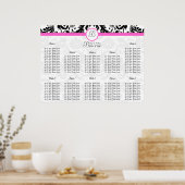 黒とピンクのダマスクのシーティンググラフテーブル番号 ポスター (キッチン)