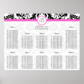 黒とピンクのダマスクのシーティンググラフテーブル番号 ポスター (正面)