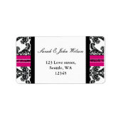 黒とピンクのダマスクの結婚式 ラベル (正面)
