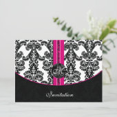 黒とピンクのダマスクの結婚式 招待状 (スタンド正面)