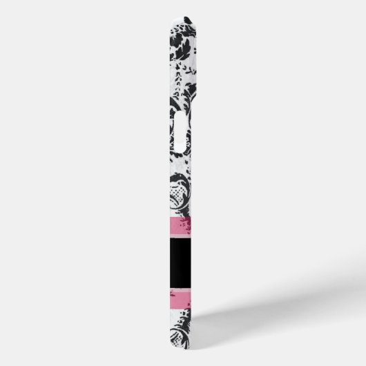 黒とピンクのダマスクグランジパターンのモノグラム Case-Mate iPhoneケース (裏面 / 右)