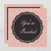 黒とピンクのダマスク 招待状 (正面/裏面)
