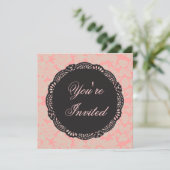 黒とピンクのダマスク 招待状 (スタンド正面)