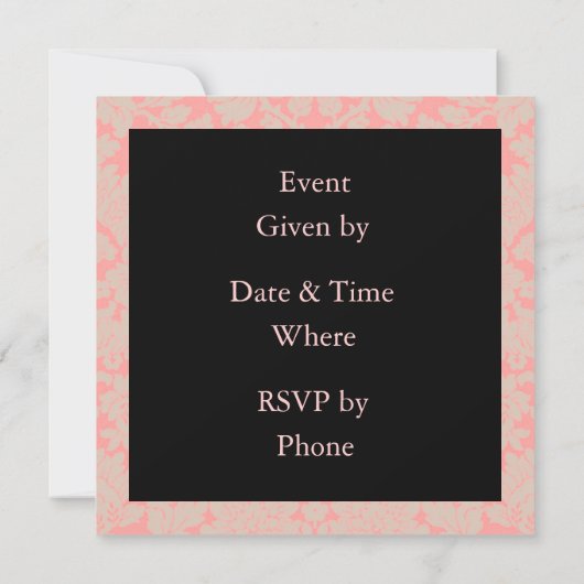 黒とピンクのダマスク 招待状 (裏面)
