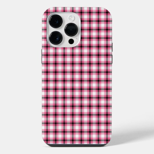 黒とピンクのチェック柄 iPhoneケース (裏面)