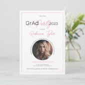 黒とピンクのテキストの卒業パーティー招待状 カスタム写真 招待状 (スタンド正面)