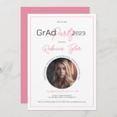 黒とピンクのテキストの卒業パーティー招待状 カスタム写真 招待状 (正面/裏面)