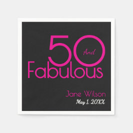 黒とピンクのテキスト 50歳の誕生日おめでとう スタンダードカクテルナプキン