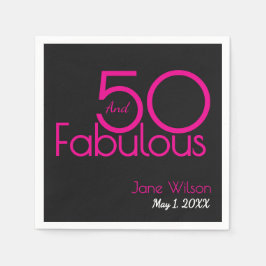 黒とピンクのテキスト 50歳の誕生日おめでとう スタンダードカクテルナプキン