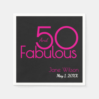 黒とピンクのテキスト 50歳の誕生日おめでとう スタンダードカクテルナプキン