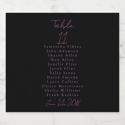 黒とピンクのテーブ結婚ル番号 スパークリングワインラベル (シングルラベル)