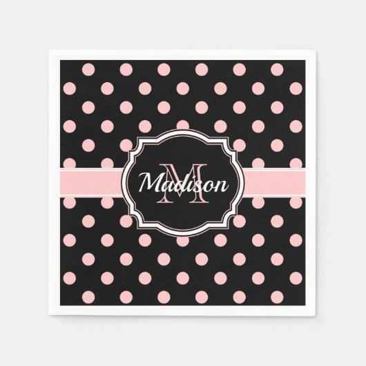 黒とピンクのドット スタンダードカクテルナプキン (正面)