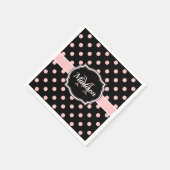 黒とピンクのドット スタンダードカクテルナプキン (角)