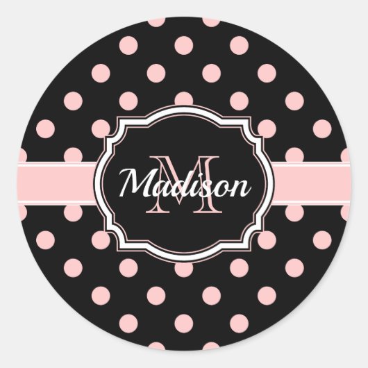 黒とピンクのドット ラウンドシール (正面)
