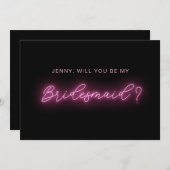 黒とピンクのネオングローライトの花嫁カード 招待状 (正面/裏面)