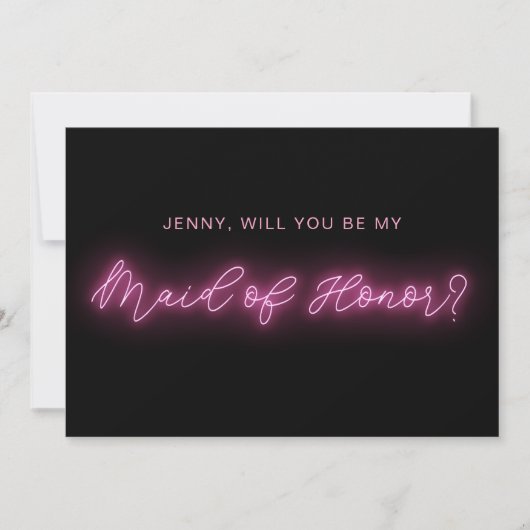 黒とピンクのネオングローライトメイド・オブ・オーナー(花嫁付き添い人)カード 招待状 (正面)