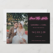 黒とピンクのネオングローライト日付を保存 招待状 (正面)