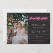 黒とピンクのネオングローライト日付を保存Invite 招待状 (正面)