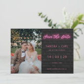 黒とピンクのネオングローライト日付を保存Invite 招待状 (スタンド正面)