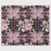 黒とピンクのバラ ラッピングペーパー (フラット)
