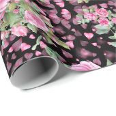 黒とピンクのバラ ラッピングペーパー (ロールコーナー)