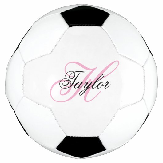 黒とピンクのファンシー・モノグラム サッカーボール (正面)