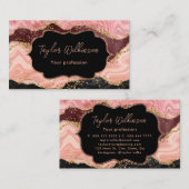 黒とピンクのフェイクグリッターシーケンズアゲート 名刺 (正面/裏面)