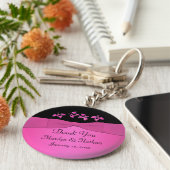 黒とピンクのフローラキーチェーン キーホルダー (側面)