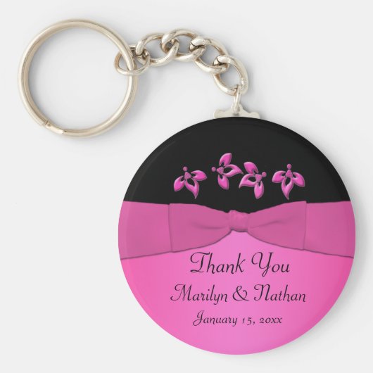 黒とピンクのフローラキーチェーン キーホルダー (正面)