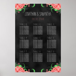 黒とピンクのフローラ9テーブル座席表 ポスター
