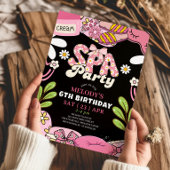 黒とピンクのレトロデイジースパパーティー誕生日 招待状