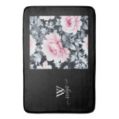 黒とピンクのヴィンテージ美しい庭の花 バスマット (正面縦)