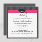 黒とピンクの卒業帽の招待状 招待状 (正面/裏面)