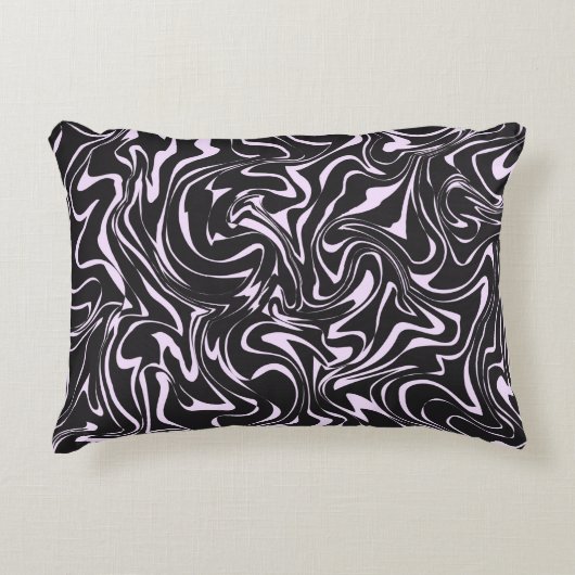 黒とピンクの大理石の抽象芸術パターンスローピロ アクセントクッション (正面)