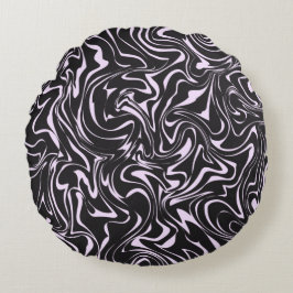 黒とピンクの大理石の抽象芸術パターンスローピロ ラウンドクッション