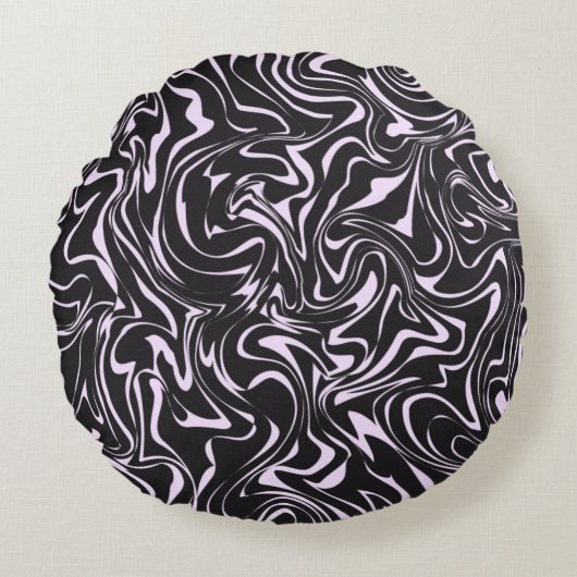 黒とピンクの大理石の抽象芸術パターンスローピロ ラウンドクッション (正面)