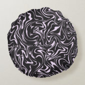 黒とピンクの大理石の抽象芸術パターンスローピロ ラウンドクッション (裏面)