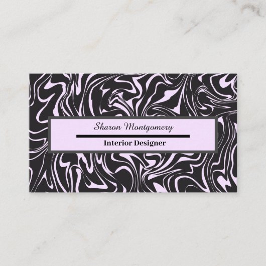 黒とピンクの大理石の液体の旋回パターン 名刺 (正面)