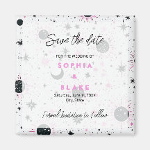 黒とピンクの天の結婚式の日付を保存