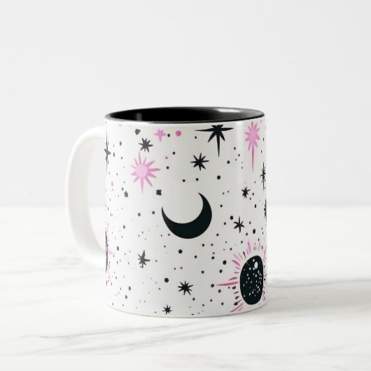 黒とピンクの天日月星 ツートーンマグカップ (正面左)