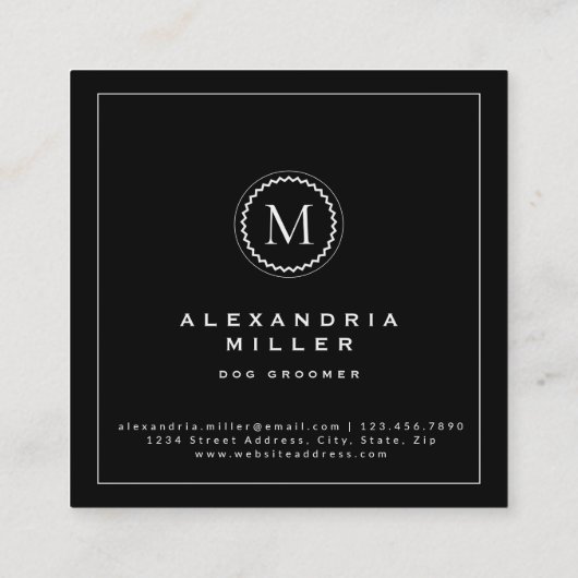 黒とピンクの子犬のポープリント |モノグラム スクエア名刺 (裏面)