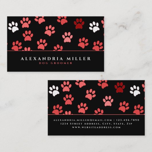 黒とピンクの子犬のポープリント 名刺 (正面/裏面)