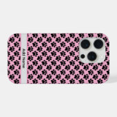 黒とピンクの小さな犬の足あと カスタムネーム入り iPhoneケース (裏面横)