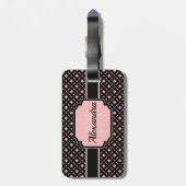 黒とピンクの幾何学的パターン ラゲッジタグ (裏面縦)