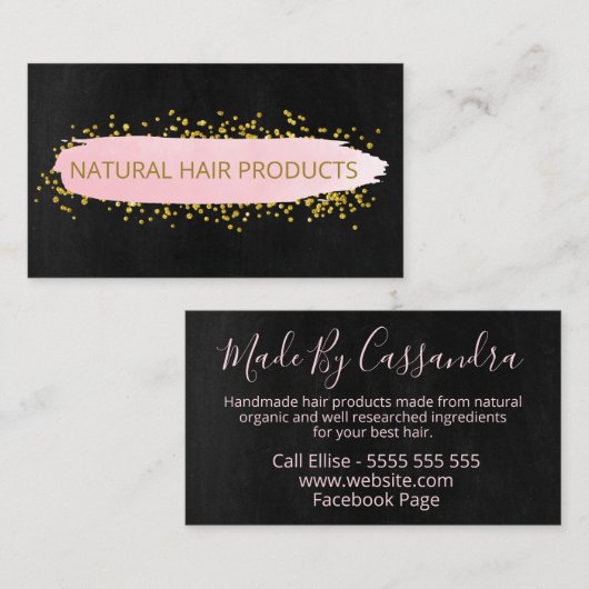 黒とピンクの手作り天然毛髪製品 名刺 (正面/裏面)
